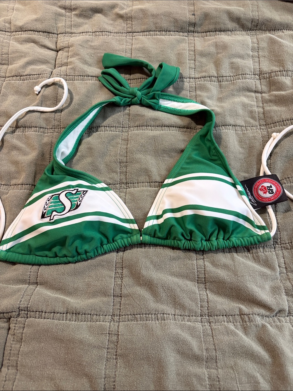Green Halter Stripe Bikini Top with Team Logo